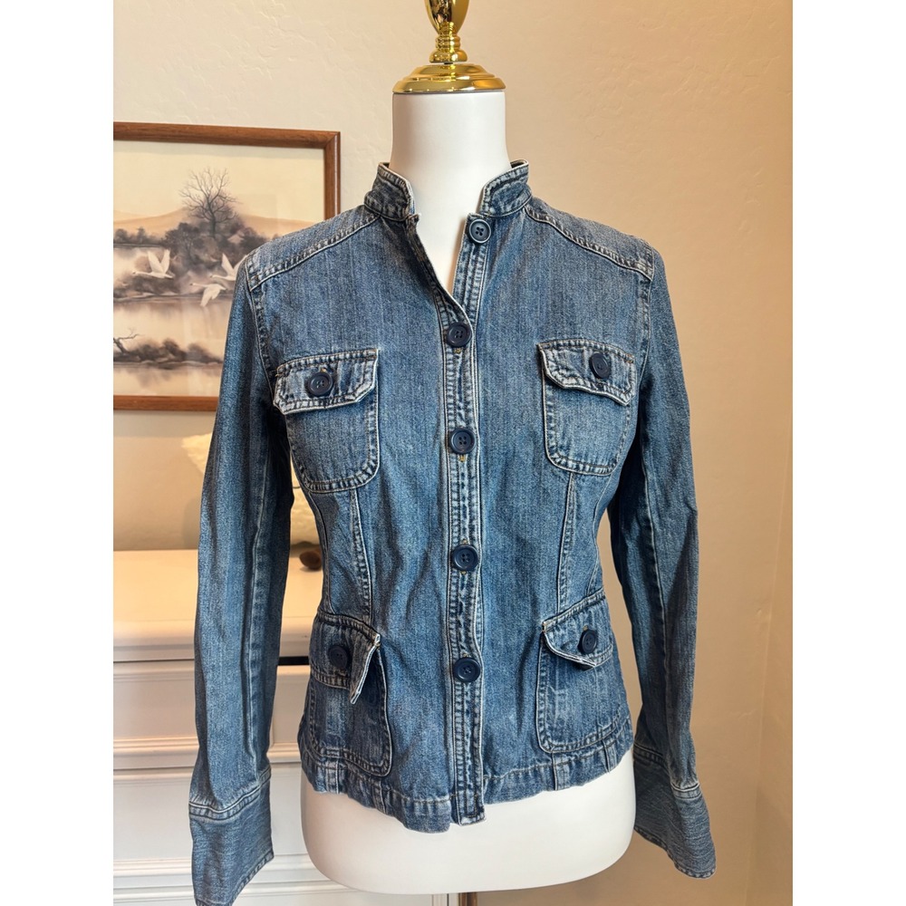 Denim Utility Jacket Vintage Y2K Military Blue Cotton Mossimo Trucker Coat S